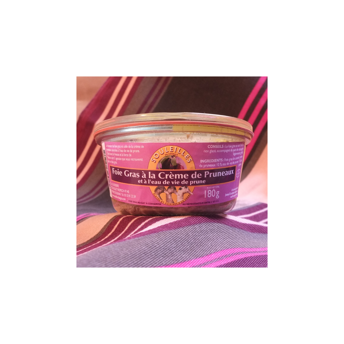 Foie Gras mi-cuit à la crème de pruneaux et à l'eau de vie de prune 180g